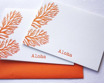 Ocean Coral Letterpress Folded Cards Aloha Mahalo