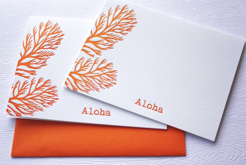 Ocean Coral Letterpress Folded Cards Aloha Mahalo image 1
