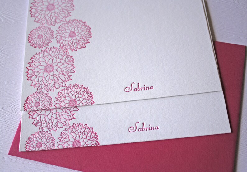 Dahlia Personalized Letterpress Stationery Fuchsia Pink Script Font