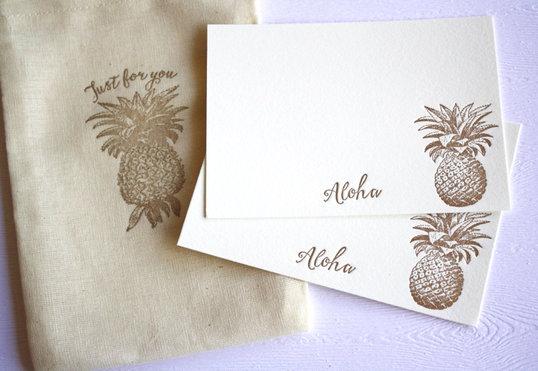 Copper Gold Pineapples Letterpress Cards Aloha Mahalo With - Etsy