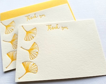 Letterpress Thank You Cards Ginkgo Honey Gold