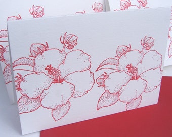 Hibiscus Letterpress Cards Ruby Red