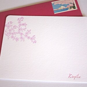 Personalized Letterpress Stationery Cherry Blossoms Spring Pink image 1