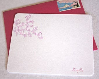 Personalized Letterpress Stationery Cherry Blossoms Spring Pink