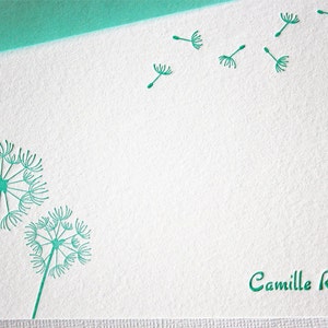 Personalized Letterpress Stationery Dandelions Teal Blue image 4