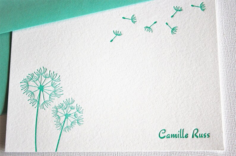 Personalized Letterpress Stationery Dandelions Teal Blue image 4