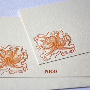 Personalized Letterpress Stationery Octopus Waving Rust image 4