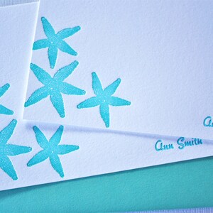 Personalized Starfish Letterpress Stationery Aqua Blue Cards image 2
