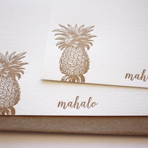 Pineapple Letterpress Thank You Cards Aloha Mahalo Copper Gold image 1