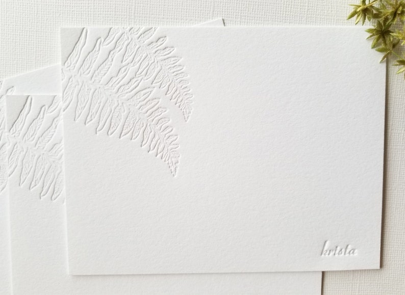 Personalized Letterpress Stationery Kupukupu Fern Botanical Blind Debossed image 4