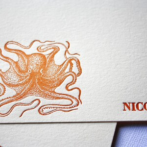 Personalized Letterpress Stationery Octopus Waving Rust image 3