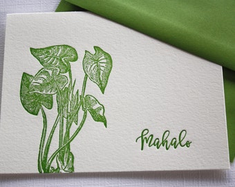 Kalo Taro Hawaii Letterpress Cards Aloha Mahalo Forest Green