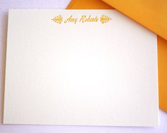 Personalized Letterpress Note Cards Ornamental Script Font Stationery