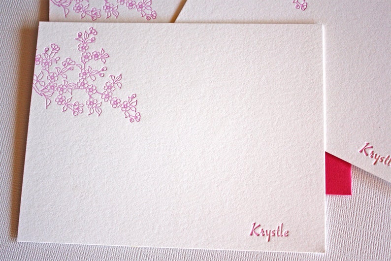 Personalized Letterpress Stationery Cherry Blossoms Spring Pink image 5