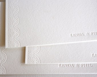 Personalized Letterpress Stationery Lace White Pearl