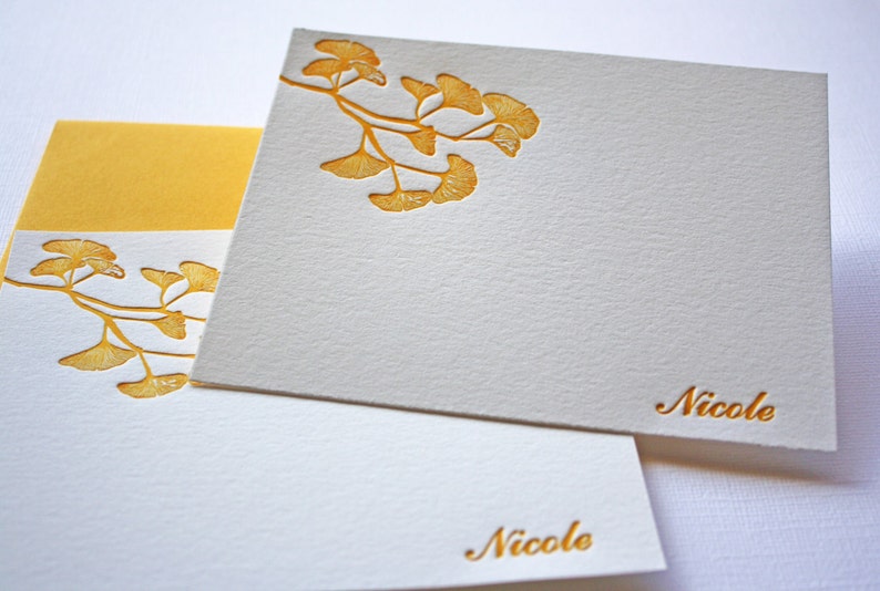 Golden Ginkgo Leaves Personalized Letterpress Stationery Mother's Day Gift image 5