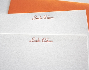 Personalized Letterpress Stationery Script Tangerine Orange Gifts for Her