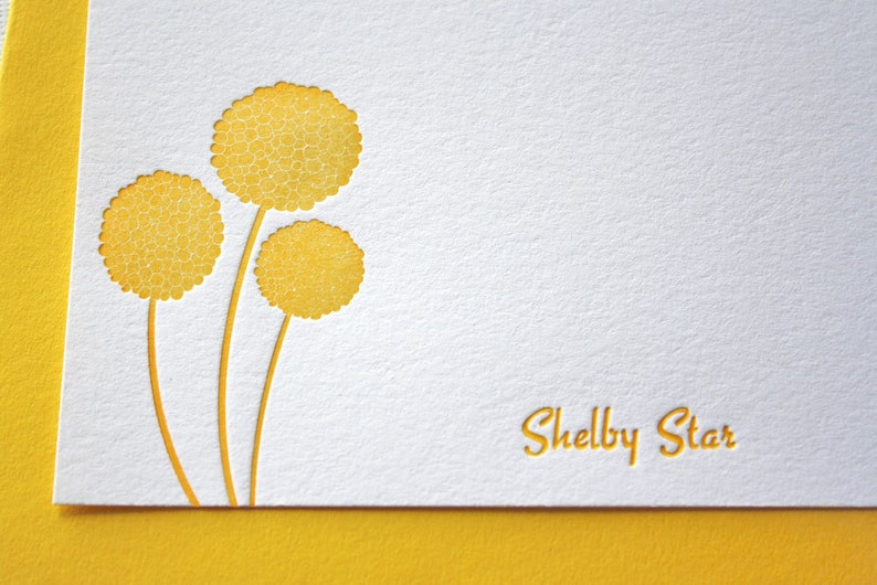 Personalized Letterpress Stationery Craspedia Honey Gold