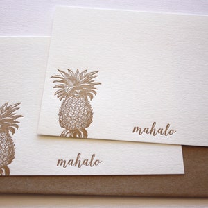 Pineapple Letterpress Thank You Cards Aloha Mahalo Copper Gold image 4