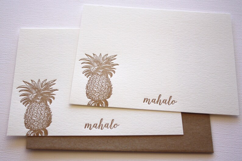 Pineapple Letterpress Thank You Cards Aloha Mahalo Copper Gold image 4