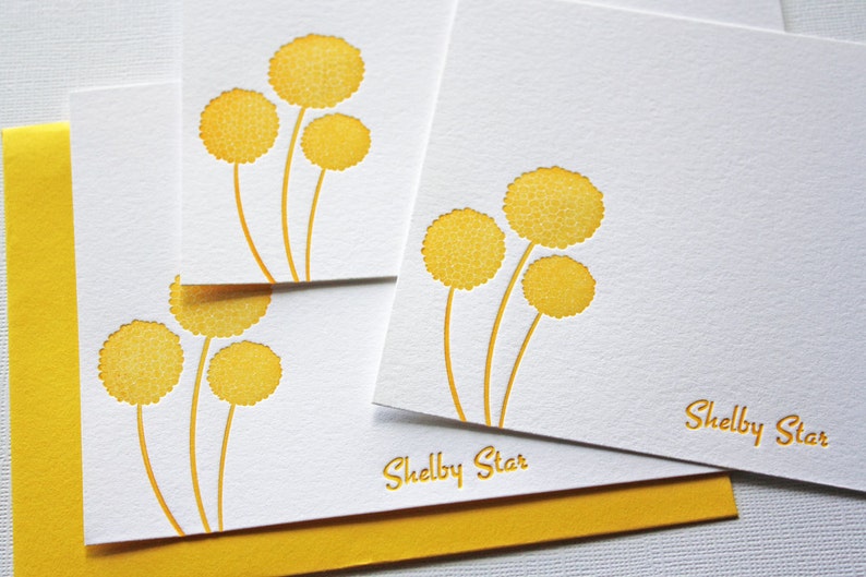 Personalized Letterpress Stationery Craspedia Honey Gold