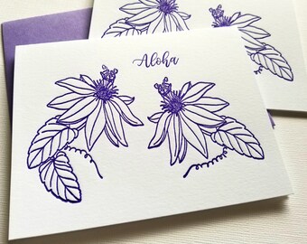 Hawaii Passion Fruit Flowers Liliko'i Letterpress Cards Aloha Mahalo