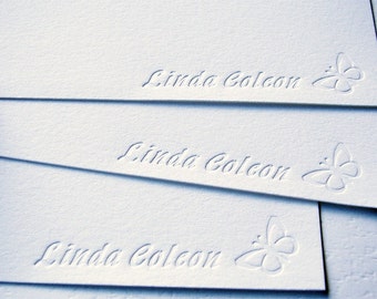 Personalized Letterpress Stationery Name & Butterfly Blind Debossed Set (20)