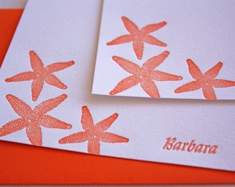 Personalized Letterpress Stationery Starfish Orange