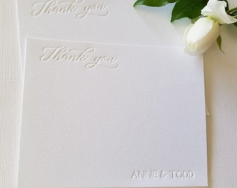 Personalized Wedding Thank you Letterpress Cards Calligraphy Blind Debossed