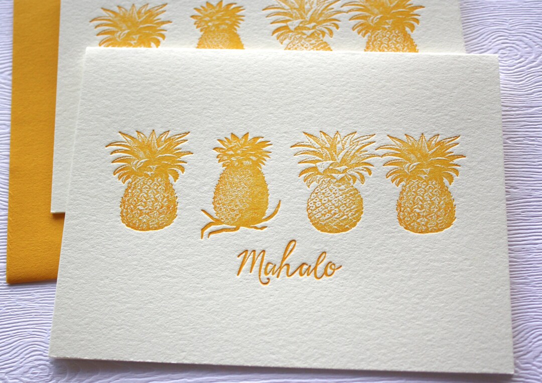 Pineapples Letterpress Cards Hawaii Aloha Mahalo Honey Gold - Etsy
