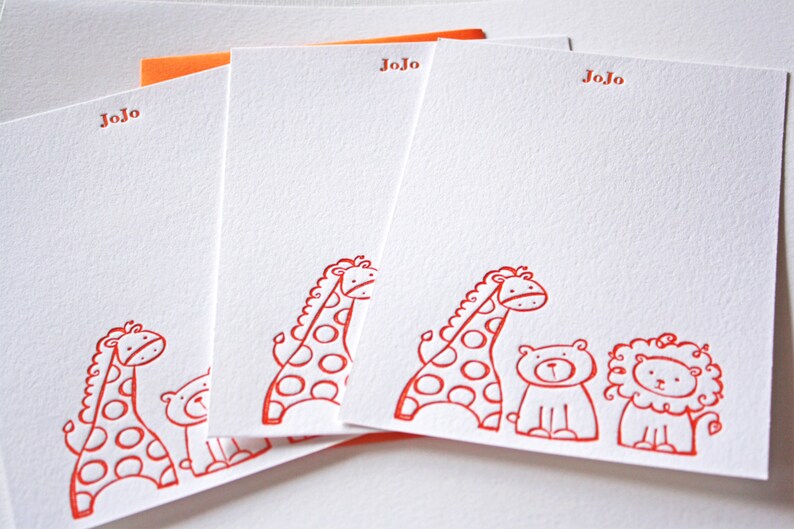 Zoo Personalized Letterpress Stationery Children Card Set Etsy