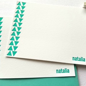 Personalized Letterpress Stationery Triangles Aqua Blue or Rust Orange