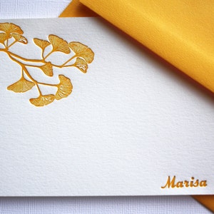 Golden Ginkgo Leaves Personalized Letterpress Stationery Mother's Day Gift image 1