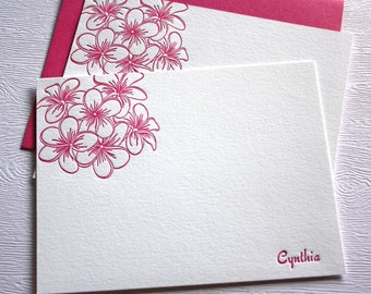 Plumeria Personalized Letterpress Stationery Magenta Orange