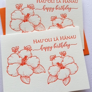 Hibiscus Birthday Cards Letterpress Hauʻoli la hanau