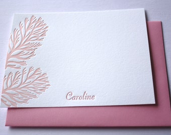 Personalized Letterpress Stationery Ocean Coral Pink