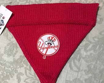 Large Red Baseball Dog Bandana – Handmade Knit Cotton Pet Scarf