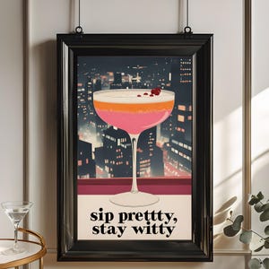 Cosmopolitan Cocktail Wall Art - Printable Bar cart Decor, Girls Night Quote Poster, Digital Download Drink Print