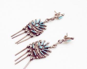 Vintage Zuni Earrings Turquoise and Sterling Silver