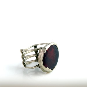 Vintage Bedouin Ring with Red Glass  Size 5