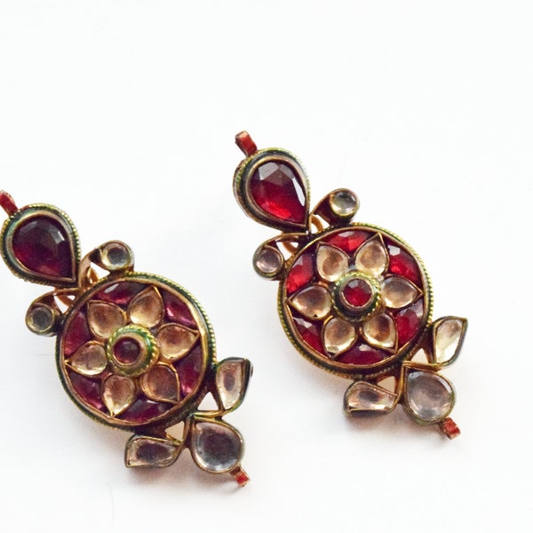 Vintage Moghul Kundan Style Earrings from India