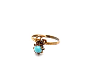 Vintage Chinese Export Silver and Turquoise Flower Ring