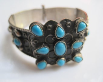 Vintage Silver and Turquoise Egyptian Bracelet