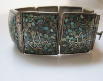 Crushed Turquoise Ethnic Panel Bracelet from the Middle East