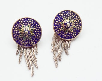 Vintage Turkish Silver and Enamel Tassel Earrings