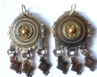 A Pair of Vintage Silver and Enamel Moroccan Pendants