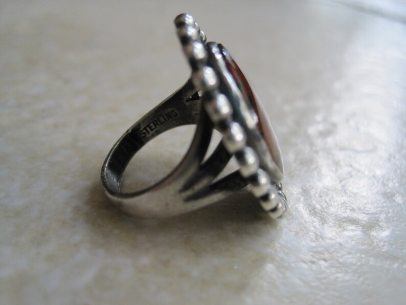 Vintage Southwestern Petrified Wood Ring Size 5 and Half Silver and Picture Agate