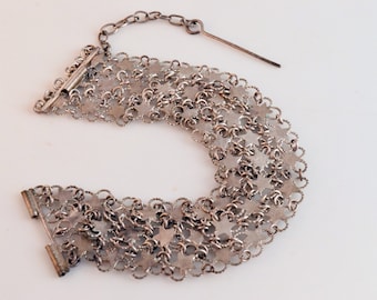 Vintage Turkish Silver Link Bracelet Made of Linked Chain with Star Motif