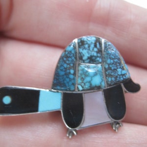 Southwestern Silver Turtle Pendant or Brooch with Inlay Stones