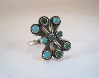 Vintage Southwestern Snake Eye Sterling Silver and Turquoise Ring Size 5 1/4